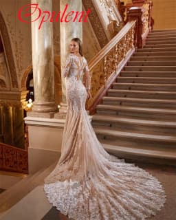 Svatební šaty z organzy s dlouhým rukávem a výstřihem do V, elegantní, svatební, vestido de novia, bílé, střih... - náhled 2