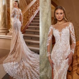Svatební šaty z organzy s dlouhým rukávem a výstřihem do V, elegantní, svatební, vestido de novia, bílé, střih... - náhled 3