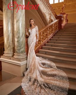 Svatební šaty z organzy s dlouhým rukávem a výstřihem do V, elegantní, svatební, vestido de novia, bílé, střih... - náhled 7
