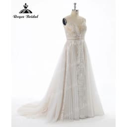 2025 Boheme Chic Boho Beach Lace V Neck Loose Backless Letní svatební šaty pro ženy Svatební šaty Robe Mariee suknia slubna na míru - náhled 3