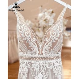 2025 Boheme Chic Boho Beach Lace V Neck Loose Backless Letní svatební šaty pro ženy Svatební šaty Robe Mariee suknia slubna na míru - náhled 7