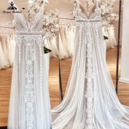 2025 Boheme Chic Boho Beach Lace V Neck Loose Backless Letní svatební šaty pro ženy Svatební šaty Robe Mariee suknia slubna na míru - náhled 6