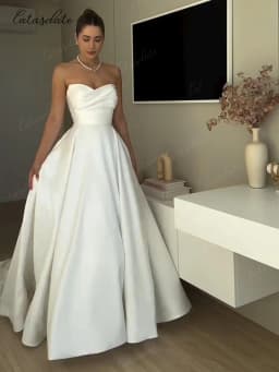 Catasdate Formální svatební šaty Elegantní saténové svatební šaty pro ženy Dlouhé zásnubní šaty vestidos de novia na míru - náhled 5