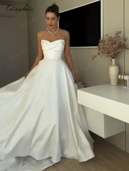 Catasdate Formální svatební šaty Elegantní saténové svatební šaty pro ženy Dlouhé zásnubní šaty vestidos de novia na míru - náhled 6