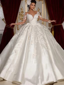 Svatební šaty z princeznovského saténu s výšivkou a krajkou, plesové šaty s výstřihem do V, dlouhým rukávem a na míru, nevěstiné šaty Vestido De Novia - náhled 4