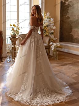 Vintage svatební šaty Okouzlující svatební šaty s krajkovou aplikací a odhalenými rameny, župany bez rukávů, Vestidos De Novia, na míru 2025 - náhled 4