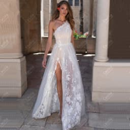 Vynikající svatební šaty A-Line Iluze Svatební šaty Krajkové aplikace Župany s odhalenými zády Okouzlující Vestidos De Novia 2025 Na míru - náhled 2