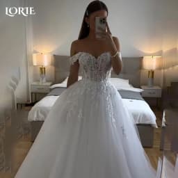 LORIE Vintage třpytivé krajkové svatební šaty áčkové šaty lesklé odhalené ramena srdíčko svatební šaty princeznovské třpytivé šaty na míru - náhled 4
