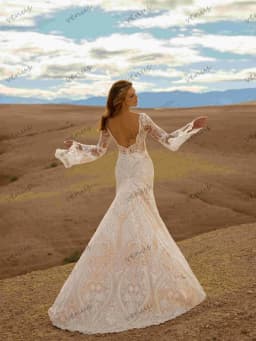 Boho svatební šaty elegantní svatební šaty s rozšířenými rukávy, róby s hlubokým výstřihem do V, volné zadky, vintage vestidos de novia, na míru 2025 - náhled 3