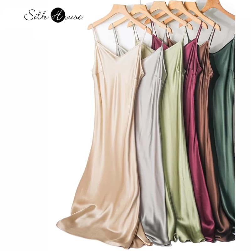 Malé, těžké, 21 mm, 100% přírodní hedvábí moruše, hladký satén, francouzský výstřih do V, diagonální střih, dámské sexy, jednobarevné šaty s podvazky