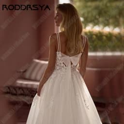 RODDRSYA Plážové krajkové svatební šaty s odhalenými zády, áčkové šaty s aplikací, špagetová ramínka, vestidos de novia, výstřih do V, boho šaty na míru - náhled 2