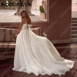 RODDRSYA Plážové krajkové svatební šaty s odhalenými zády, áčkové šaty s aplikací, špagetová ramínka, vestidos de novia, výstřih do V, boho šaty na míru - náhled 5