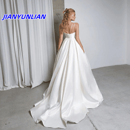 Módní saténové svatební šaty na míru, sexy špagetová ramínka, nabírané záhyby, jednoduché svatební šaty vestido de noiva - náhled 2