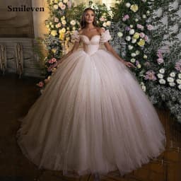 Smileven princeznovské svatební šaty s korzetem a srdíčkovým výstřihem, plesové šaty s třpytivými tylovými nevěstinými šaty, svatební šaty Robe De Mariee - náhled 6