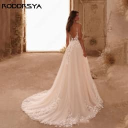 RODDRSYA Špagetová ramínka Třpytky Svatební šaty Dámské V-výstřih Applique Backless Boho Vestidos De Novia Sweep Train Přizpůsobené - náhled 3
