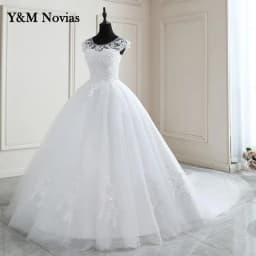 Nové jarní krajkové aplikace s perlami svatební šaty bez rukávů vestidos de novia bílé o-krk princezna nevěsta svatební šaty plus size - náhled 2