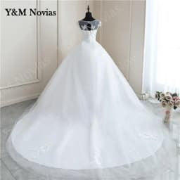 Nové jarní krajkové aplikace s perlami svatební šaty bez rukávů vestidos de novia bílé o-krk princezna nevěsta svatební šaty plus size - náhled 3