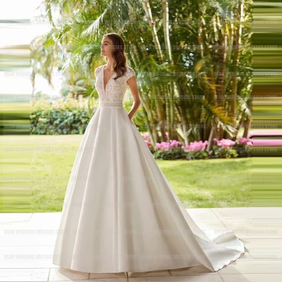 Dámské svatební šaty s výstřihem do V a áčkovým vzorem, sexy, bohémské, bez rukávů, saténové, vestido de novia, na míru