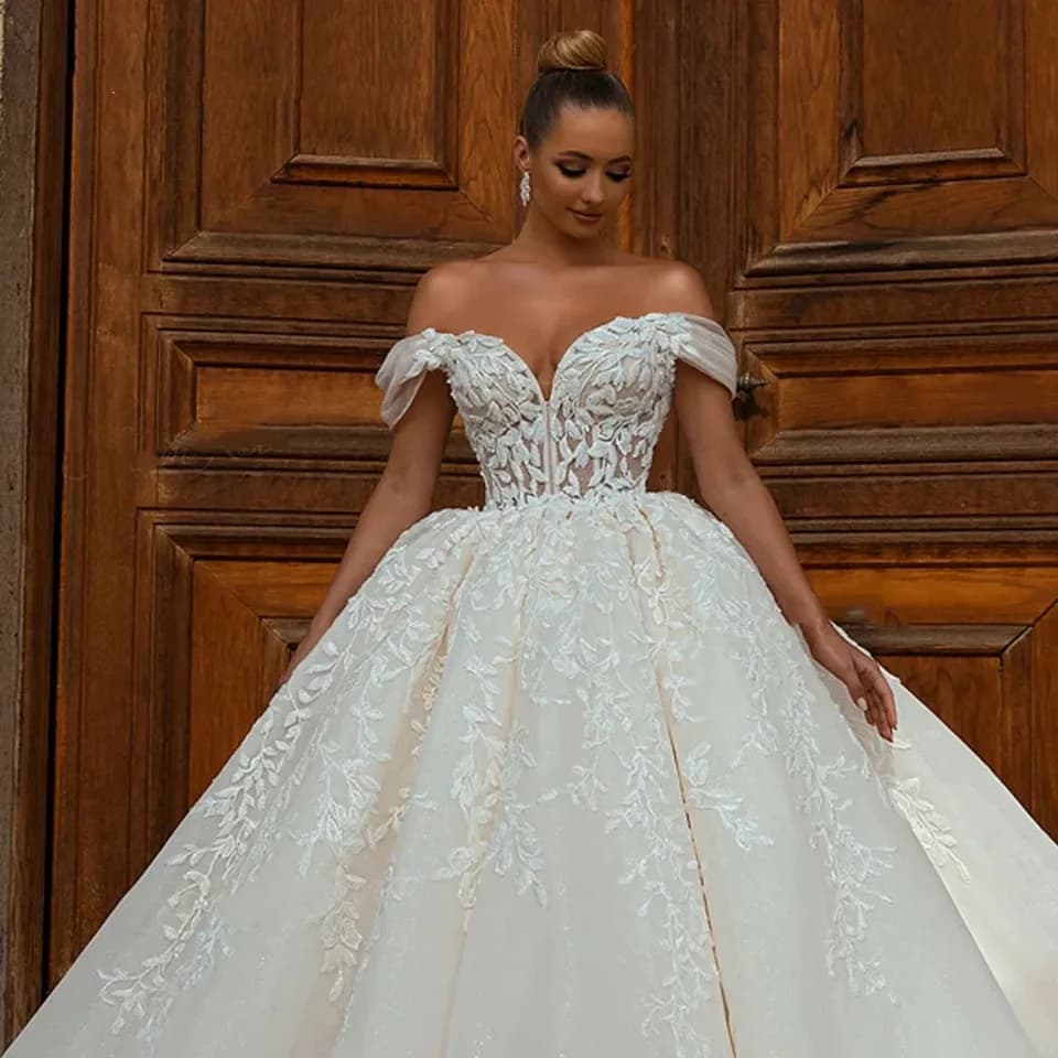 Luxusní svatební šaty s odhalenými rameny pro ženy, elegantní dvorní vlečka, princeznovské plus velikosti, vestido de novia 2025