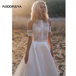 RODDRSYA bohémské svatební šaty pro ženy áčkové šaty boho krajka odnímatelné rukávy saténové svatební šaty perly župan de mariée na míru - náhled 4