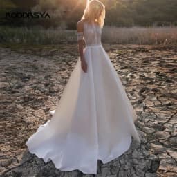 RODDRSYA bohémské svatební šaty pro ženy áčkové šaty boho krajka odnímatelné rukávy saténové svatební šaty perly župan de mariée na míru - náhled 3
