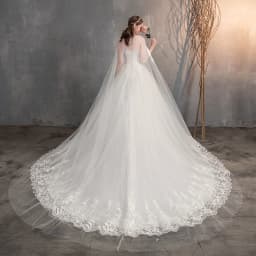 Dlouhé krajkové svatební šaty s vlečkou, plus size, vyšívané princeznovské svatební šaty s krátkými rukávy - náhled 6