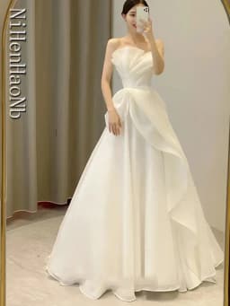 Svatební šaty bez ramínek pro nevěstu - elegantní bílé svatební šaty Vestidos De Novia - náhled 3