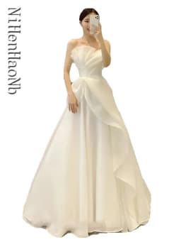 Svatební šaty bez ramínek pro nevěstu - elegantní bílé svatební šaty Vestidos De Novia - náhled 6
