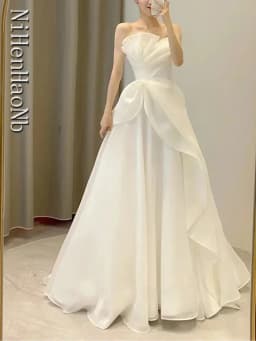 Svatební šaty bez ramínek pro nevěstu - elegantní bílé svatební šaty Vestidos De Novia - náhled 4