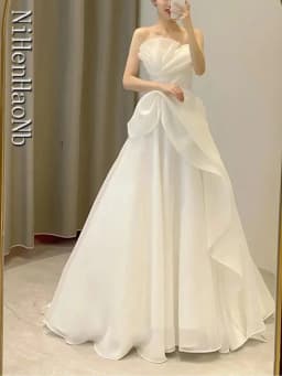 Svatební šaty bez ramínek pro nevěstu - elegantní bílé svatební šaty Vestidos De Novia - náhled 5