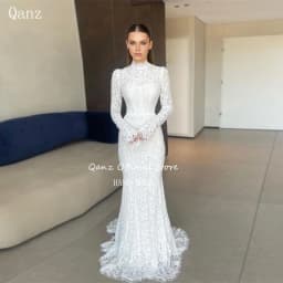 Boho svatební šaty s dlouhým rukávem a krajkovým vzorem, elegantní, velikost pro zakázku - náhled 2