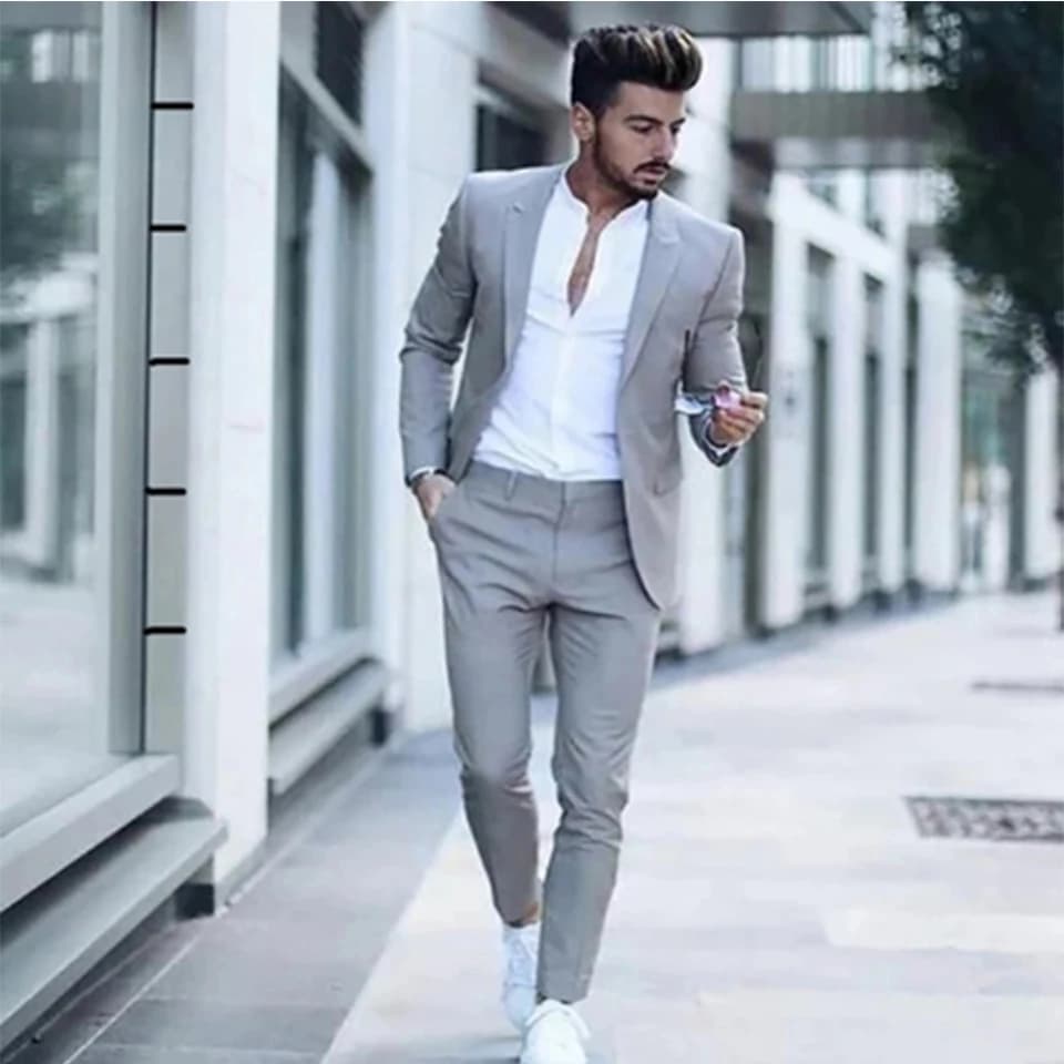 Růžový pánský oblek slim fit, dvoudílný, svatební, smoking, klopa, obchodní, formální, sako, kalhoty