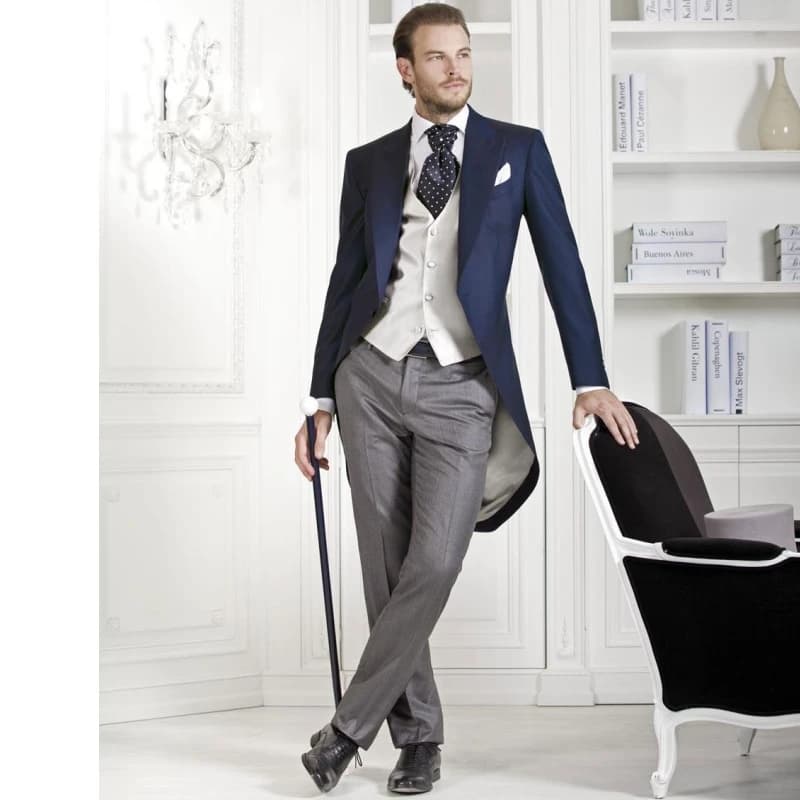 Pánský třídílný oblek v tmavě modré barvě - Svatební, Obchodní, Formální, Smoking, Sako, Vesta, Kalhoty