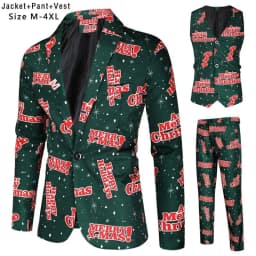 Pánský oblek s 3D vánočním potiskem - slavnostní vánoční, formální, sako, vesta, kalhoty, 3dílný outfit - náhled 4