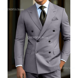 Pánský dvoudílný oblek slim fit, dvouřadé zapínání, smoking, svatební, formální, sako, kalhoty - náhled 3