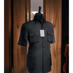 Pánský letní oblek s krátkým rukávem - dvoudílný ležérní jednořadý outfit s kabátem a kalhotami - náhled 6