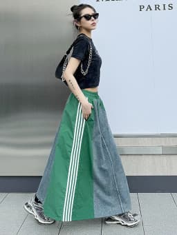 Vintage vysoký pas džínová dlouhá sukně plus velikosti patchwork volný střih dámská letní maxi sukně - náhled 5