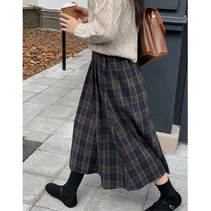 Vlněná áčková sukně s vysokým pasem, střední délky, podzim/zima, zeštíhlující, retro styl