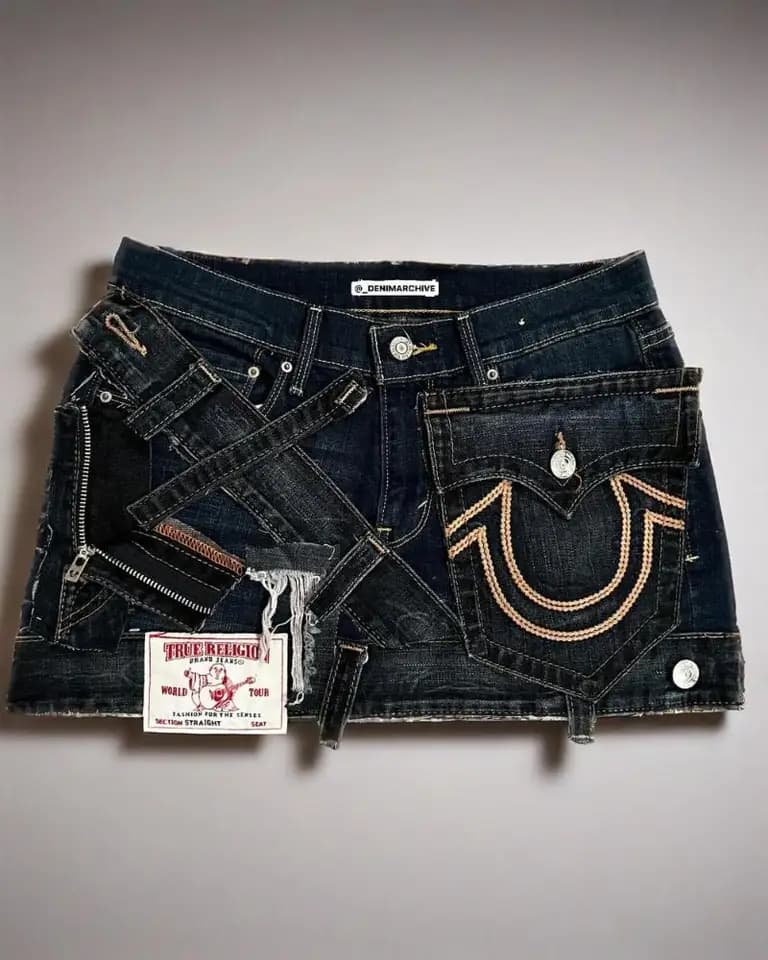 Vysoký pas, vyšívaná džínová minisukně, gotický punk, Y2K patchwork, letní dámská sukně