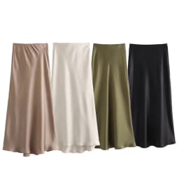 Dámská saténová dlouhá sukně s vysokým pasem, elegantní letní áčková maxi sukně, černá, bílá, zelená, khaki - náhled 3