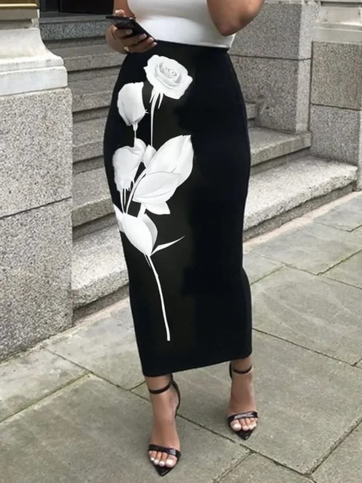 Dámská květinová zavinovací sukně s vysokým pasem - Slim Fit mini šaty áčkového střihu na párty a koktejl