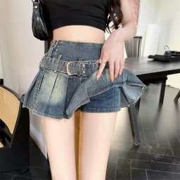 Dámská džínová mini sukně s vysokým pasem do áčka, skládaná retro sukně Y2K v korejském stylu, ležérní streetwear - náhled 4