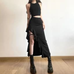 Sexy nepravidelný popruh s vysokým pasem a boky, dámská letní mini sukně s otevřenými zády - náhled 2