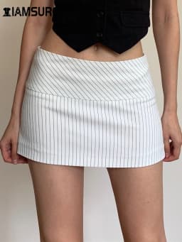 Dámská pruhovaná minisukně - Vysoký pas, ležérní kancelářské oblečení, slim fit, rovná ceruzková sukně - náhled 2