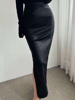 Dámská černá maxi sukně z umělé kůže s bočním rozparkem - sexy slim fit, párty, klubové oblečení, zip - náhled 6