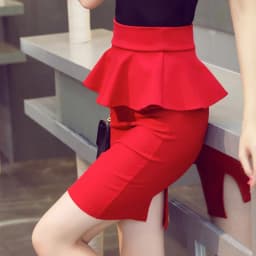 Dámská strečová stužková sukně s vysokým pasem, volánky, slim fit, mini sukně, velikosti S-5XL, plus velikost - náhled 3