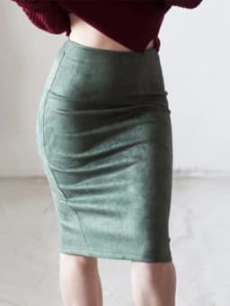 Dámské semišové pouzdrové sukně s vysokým pasem, přiléhavé, elastické, podzimní a zimní, vintage, jednobarevné - náhled 2