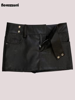 Vintage hnědá minisukně z umělé kůže pro ženy s nízkým pasem, zoufalá retro krátká sukně, letní - náhled 6