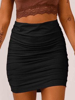 Dámská mini sukně s vysokým pasem a nabíranými rukávy - sexy, zavinovací, ležérní, jednobarevná, přiléhavá - náhled 2