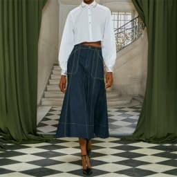 Dámská džínová sukně s vysokým pasem do áčka - vintage sepraná dlouhá slim fit poloviční sukně - náhled 2